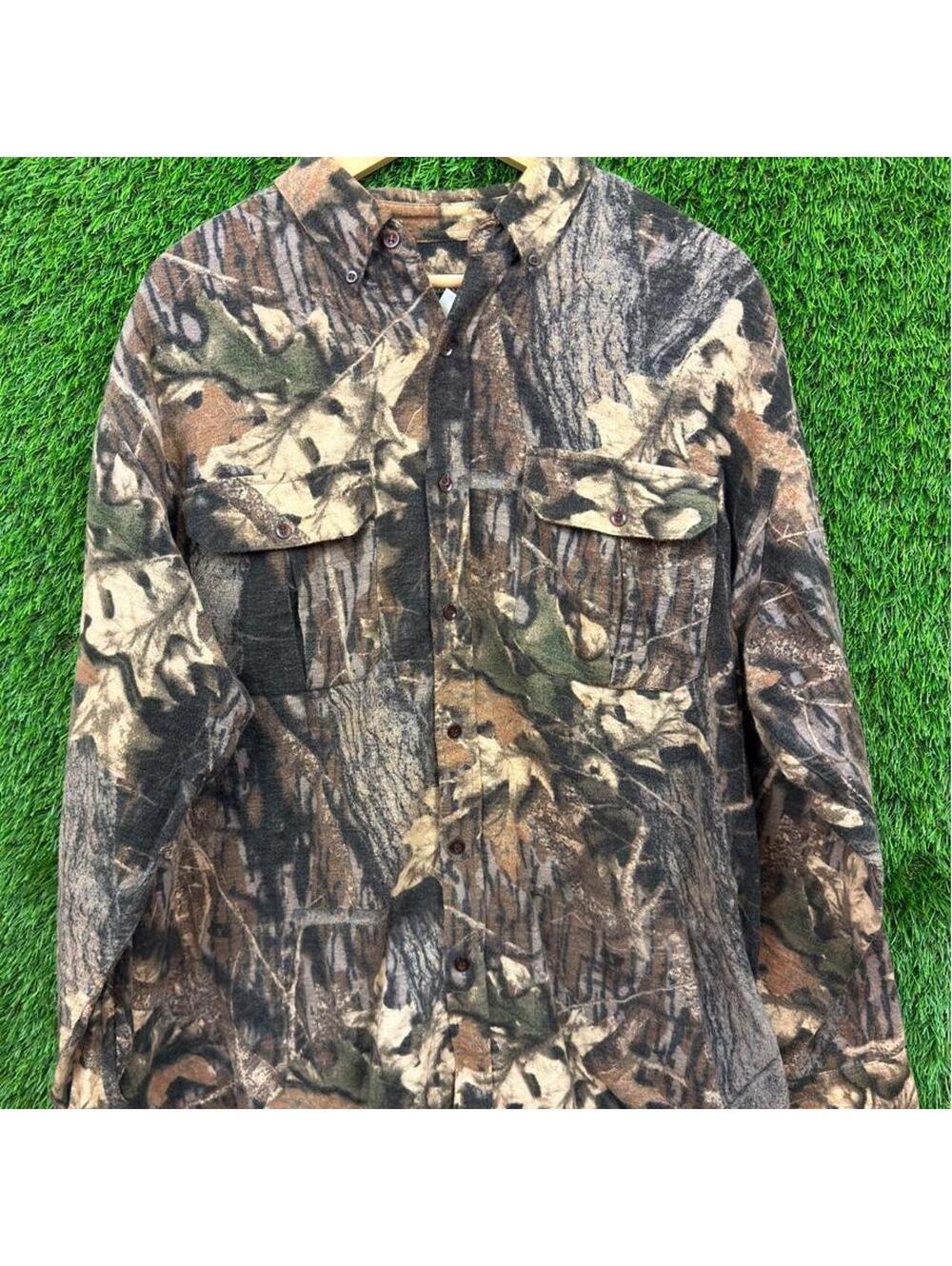 Ozark Trail Realtree Camo Hunting Flannel Shirt Brown Green XL